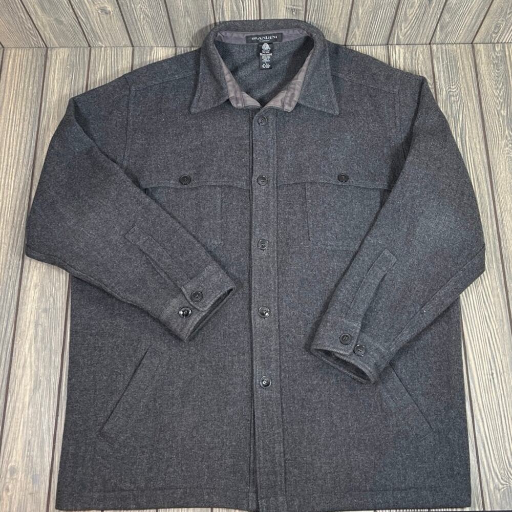 Brandini Men 100% Wool Button Up Shirt Shacket Gray Woolmark Sz L Designer‎